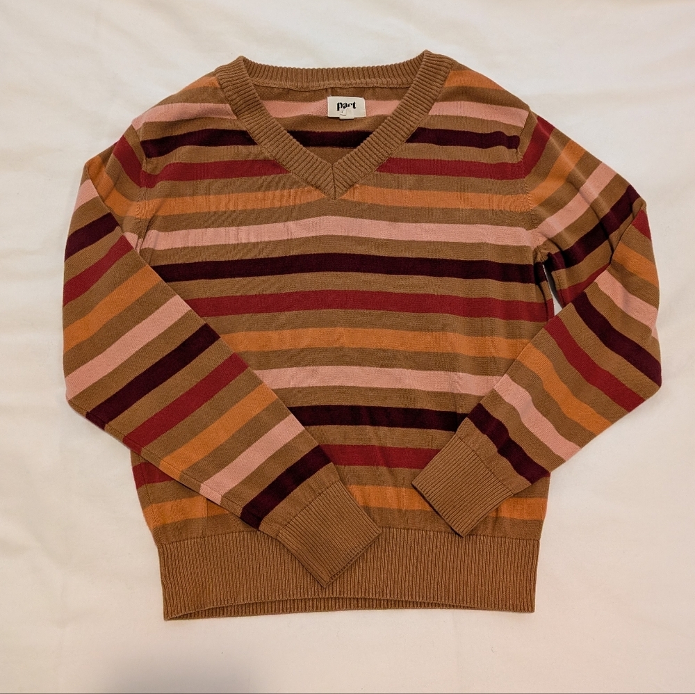 Pact Organic Cotton Small Colorful Striped V Neck Sweater